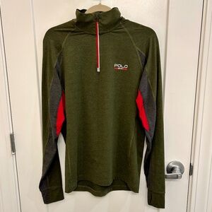 Ralph Lauren Polo Sport | 1/4 Quarter Zip Polo | Olive Green/Gray/Red |  Small